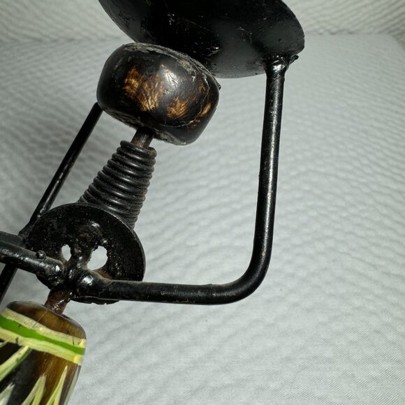 Vintage Handcrafted Tribal Candle Holder With African Motif Metal & Cow Horn - Picture 7 of 8